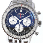 Wrist Flex Timepieces Breitling Navitimer B01 chronograph watch with black reverse panda dial and stainless steel band