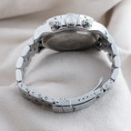 Wrist Flex Timepieces Breitling Super Avenger 48mm chronograph showing the stainless steel case back and bracelet