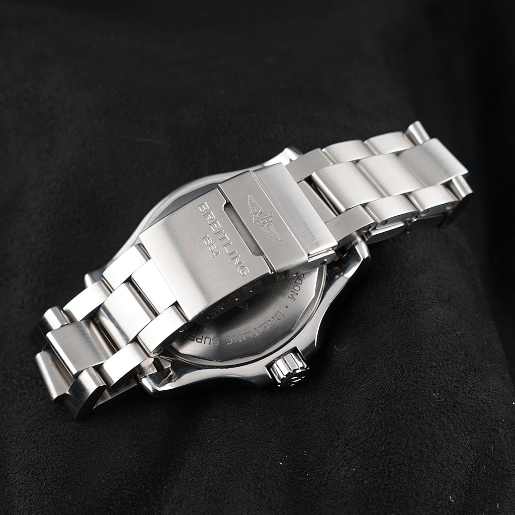 Wrist Flex Timepieces Breitling Superocean stainless steel watch bracelet and folding clasp with engraved logo