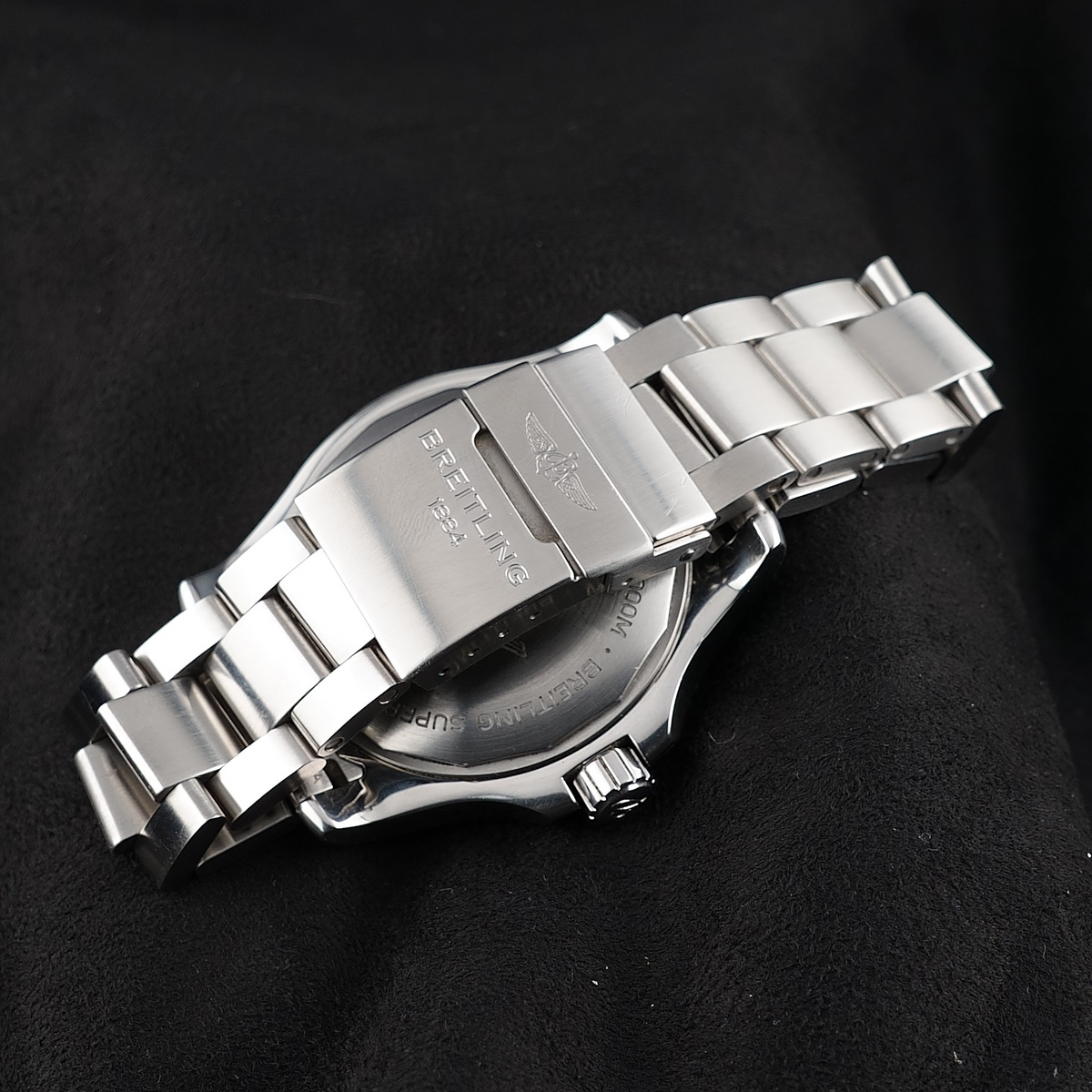 Wrist Flex Timepieces Breitling Superocean stainless steel watch bracelet and folding clasp with engraved logo