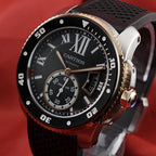 Wrist Flex Timepieces Cartier Calibre de Cartier Diver watch with 18k rose gold bezel and black rubber strap