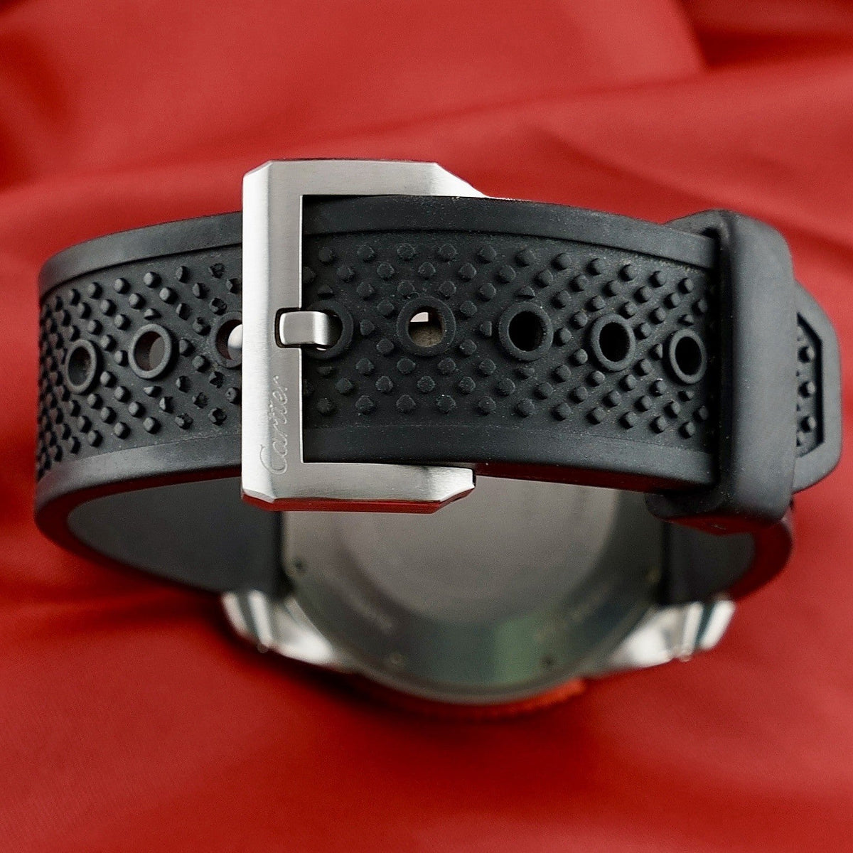 Wrist Flex Timepieces Cartier Calibre de Cartier Diver black rubber watch strap with stainless steel tang buckle