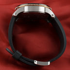 Wrist Flex Timepieces Cartier Calibre de Cartier Diver watch side view showing the 18k rose gold bezel and rubber strap