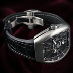 Wrist Flex Timepieces Franck Muller Vanguard V45 watch with brushed titanium tonneau case and black alligator strap