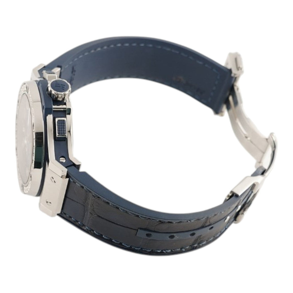 Wrist Flex Timepieces Hublot Big Bang 41mm watch with blue alligator strap and stainless steel deployant clasp
