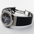 Wrist Flex Timepieces Hublot Classic Fusion Aerofusion chronograph with titanium case and black rubber strap