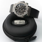 Wrist Flex Timepieces Hublot Classic Fusion Aerofusion titanium skeleton chronograph watch with black rubber strap
